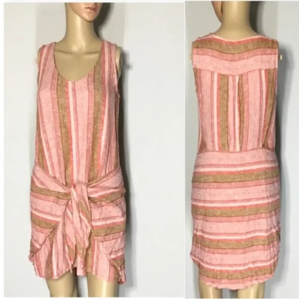 ANTHROPOLOGIE Drew Morgan Faux Sarong Wrap Dress Size Small Pink Gold